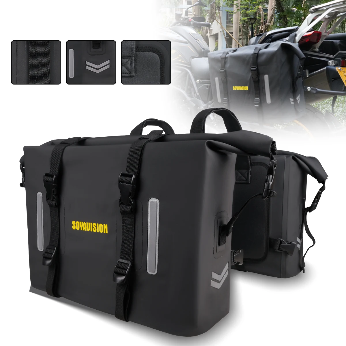 1 paar 60L universele motorfiets zijtas anti-val zadel staart achtertas reisbagage opbergtas