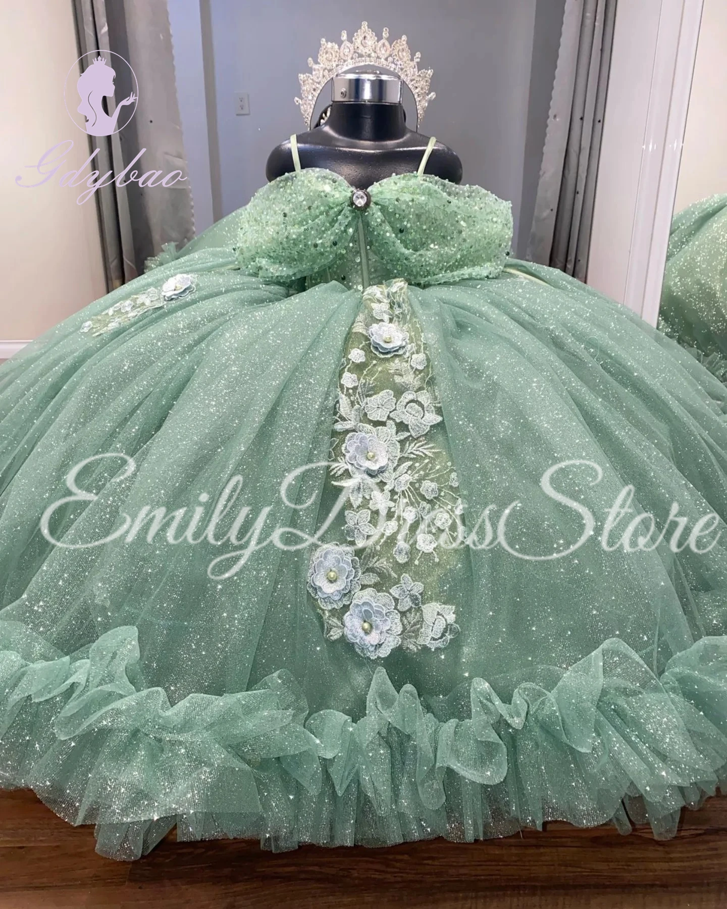 Customized Green Flower Girl Dress For Wedding Tullle Puffy Lace Applique Kids Pageant Birthday Party First Communion Gowns