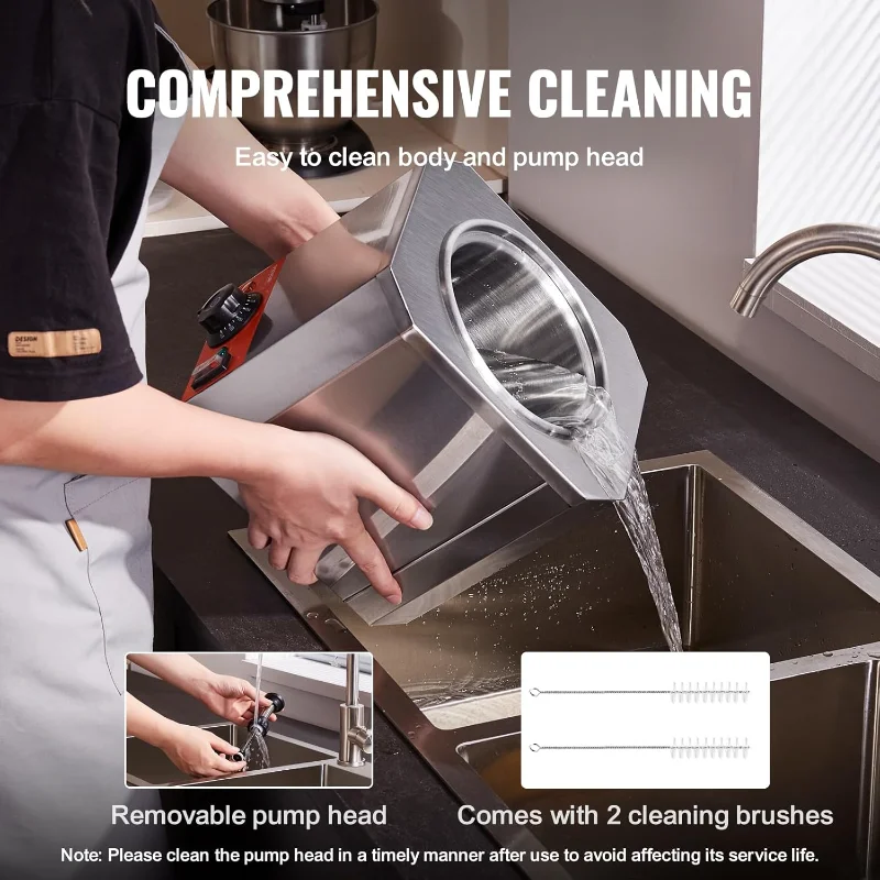 VEVOR Elektrischer Spender mit Pumpe, 2,3 Qt kommerzieller Hot Fudge-Wärmer, beheizter Pumpspender aus Edelstahl, 86–230 Temperatur