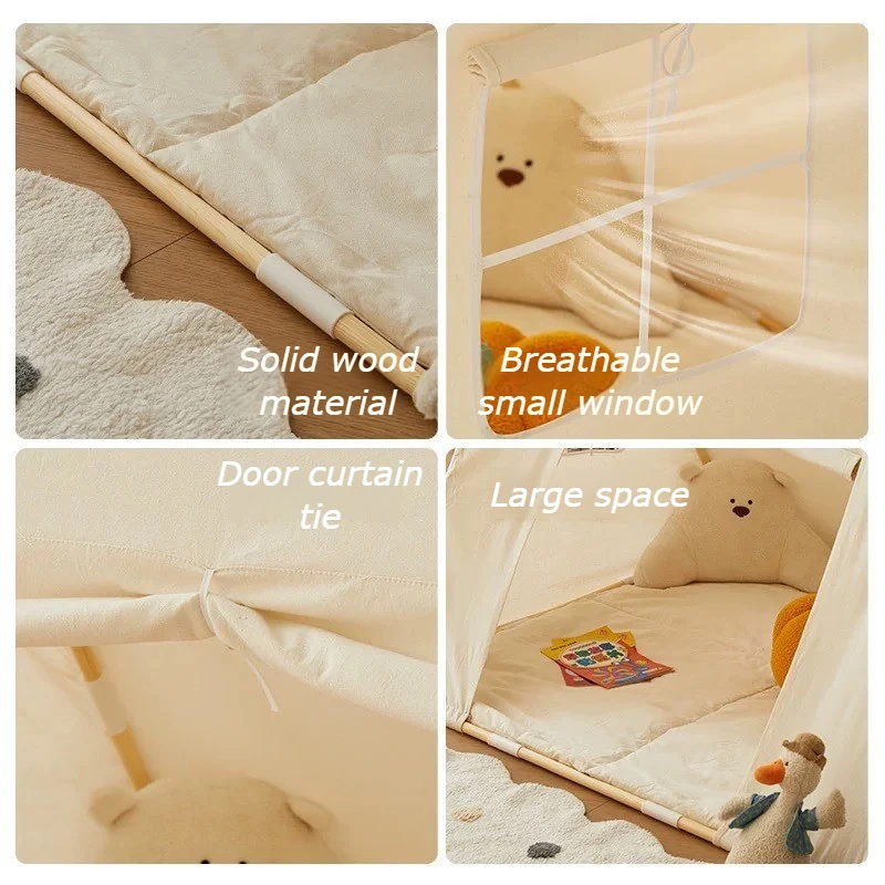 Solid Wood Bracket Toy Tent Large Indoor Children Tent House Breathable Safety Stable Outdoor Games Hut Child Tent Camping