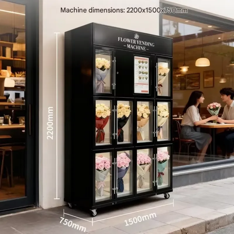 Refrigerated Flower Locker Vending Machine Touchscreen Compressor Cooling Accepting Credit Card NFC Mobile Pay for 24/7