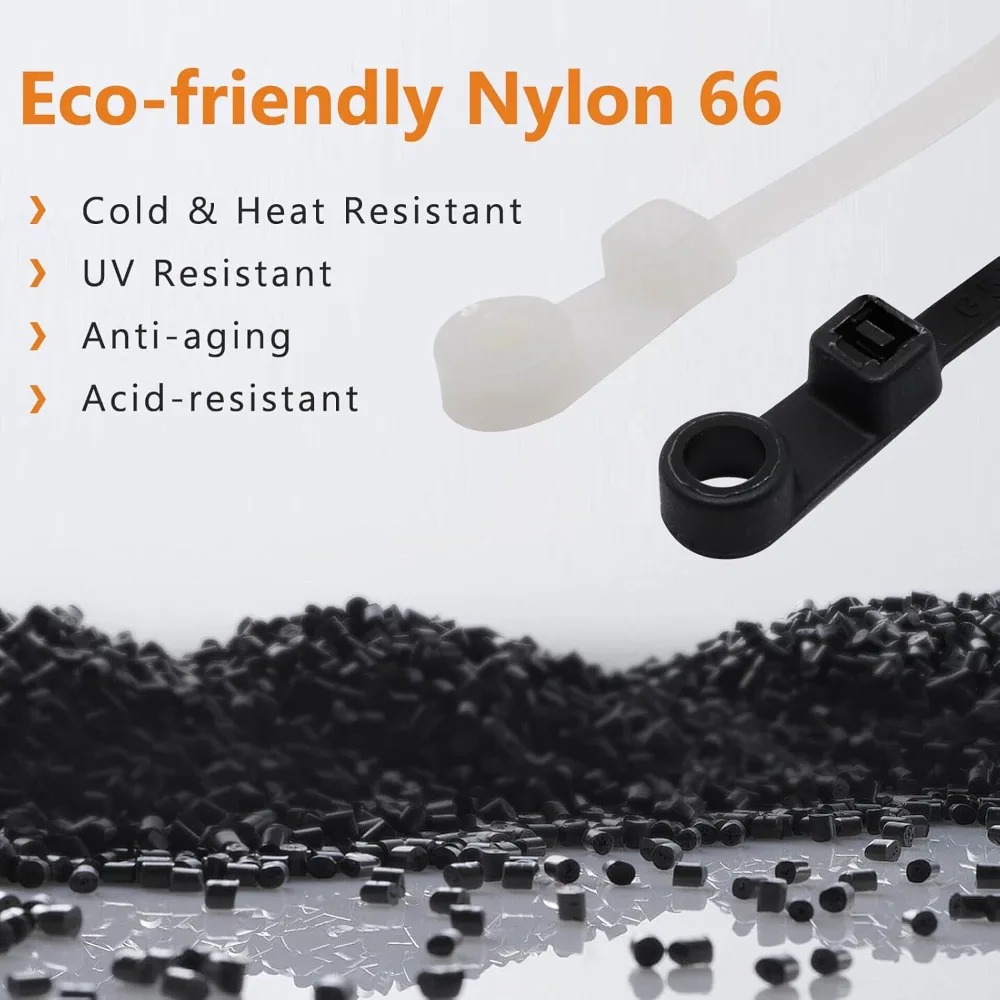 New Screw Hole Nylon Cable Ties, Multipurpose Heavy Duty Adjustable Self-locking Cord Organizer Straps DIY Fastening Loop