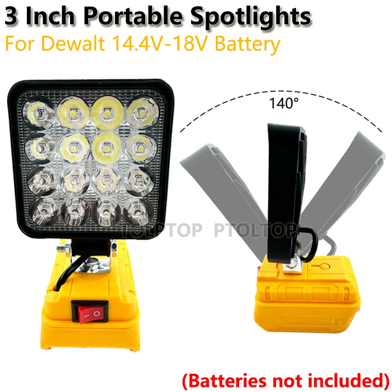 HOT 3 Inch Outdoor LED Work Light For Dewalt 18V Battery Portable Spotlights Fishing Handheld Cordless Lights Emergency Camping