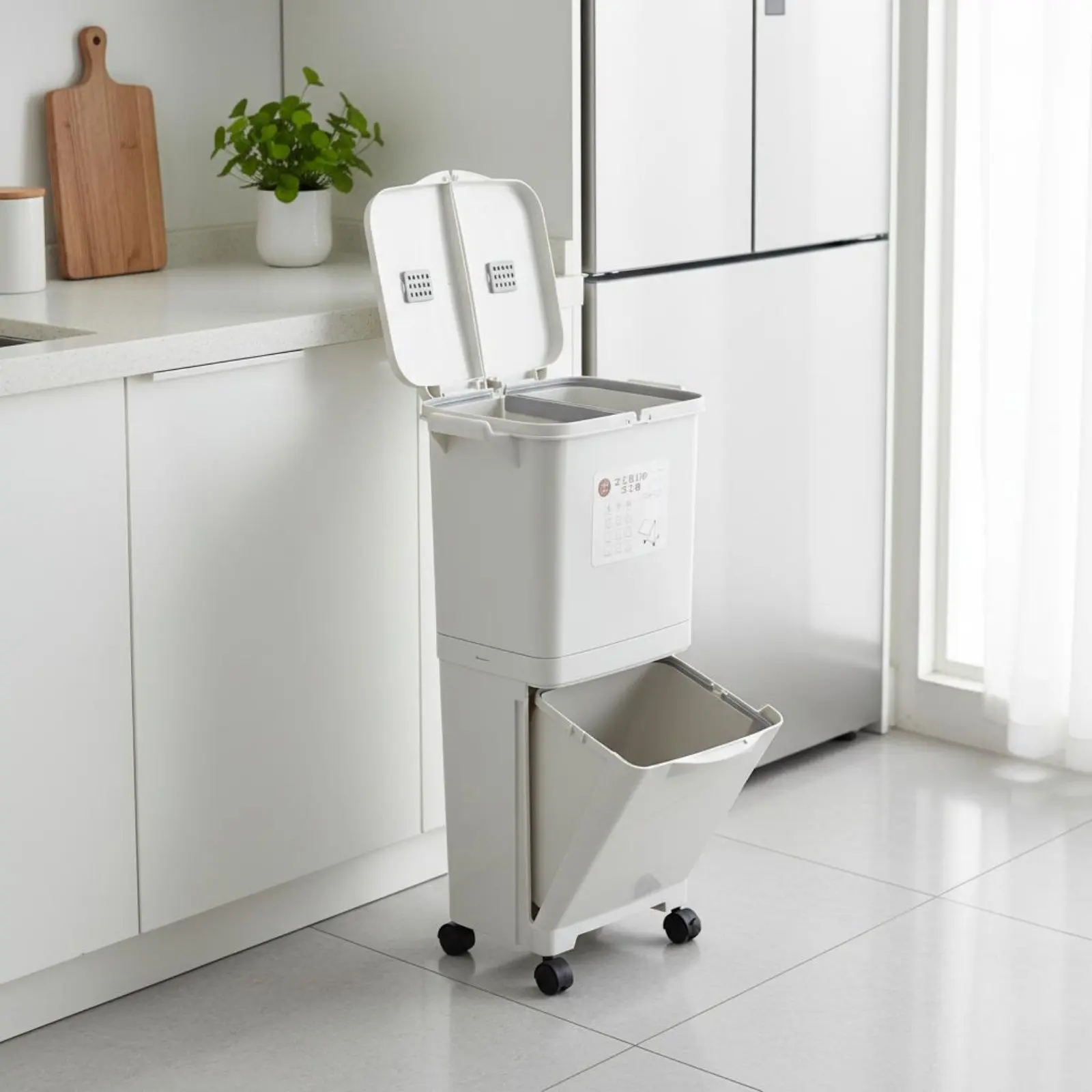 

Мусорное ведро с разделением на сухую и влажную зоны, без необходимости наклоняться, двухуровневое, с контролем запаха