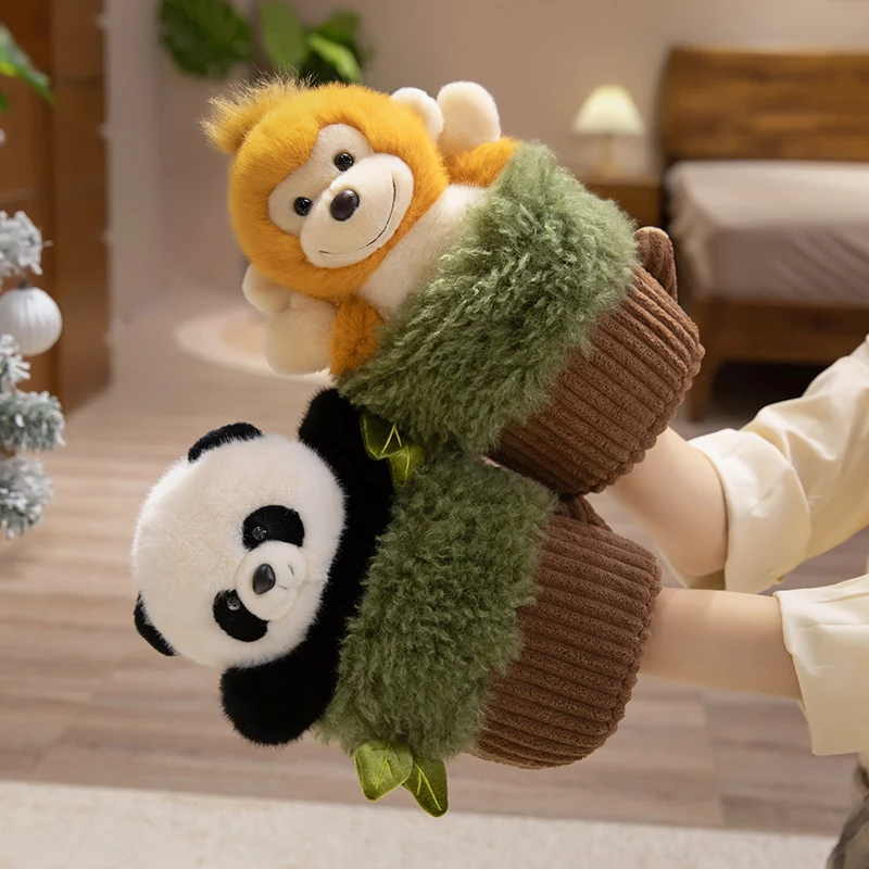 Marionnette à main en forme d'animal amusante, 30cm, combinaison de raton laveur, perroquet, Panda, singe, jouet en peluche, décoration de maison, cadeau pour enfants