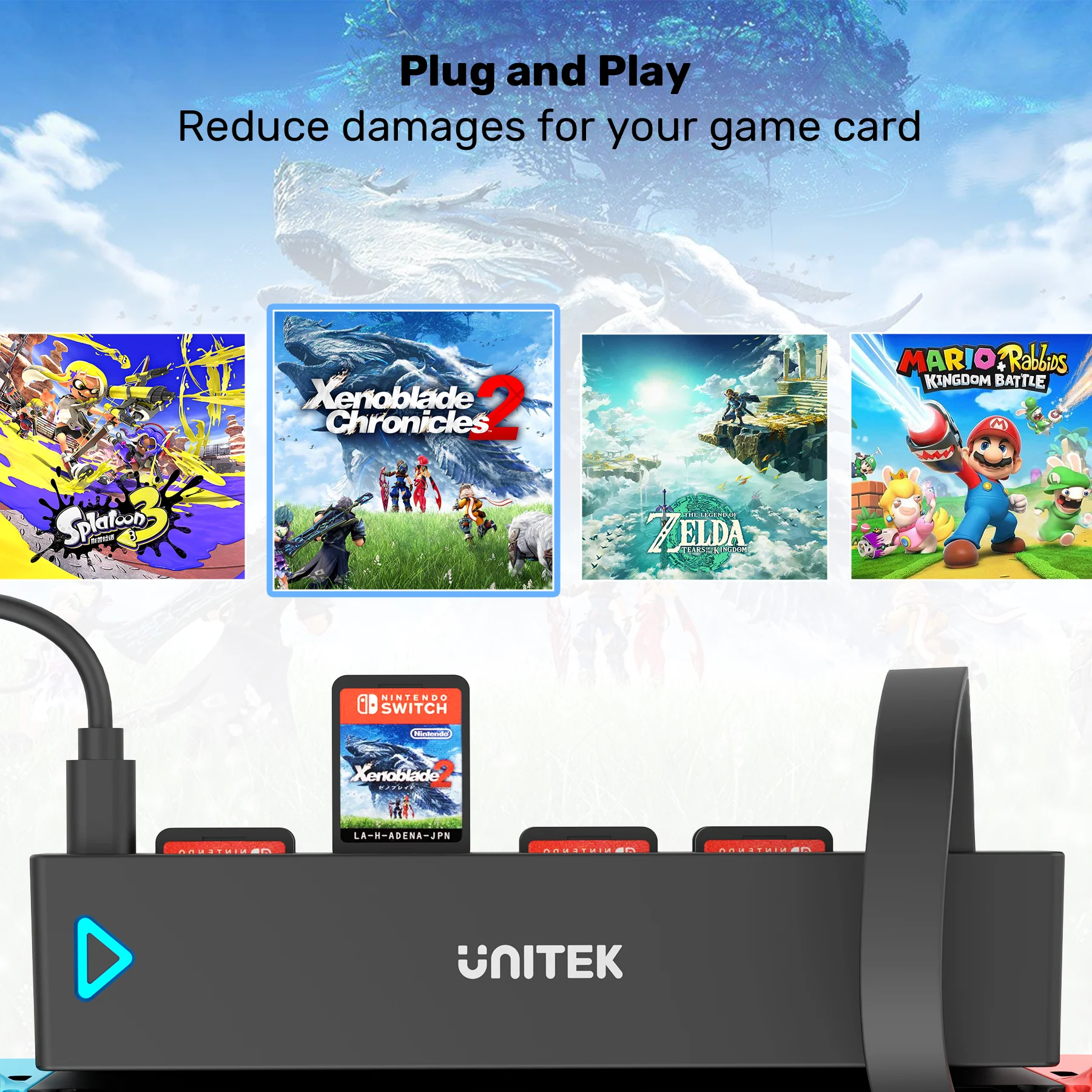 Unitek-lector de tarjetas de juego Switch para Nintendo Switch/Switch, conmutador de tarjetas multijuegos OLED con Control inalámbrico, accesorios NS