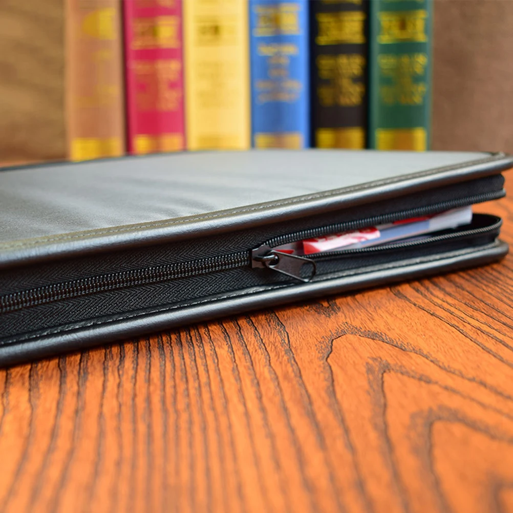 

1pc A4 Business Zipper Manager Folder Large Capacity Waterproof Pu Material Office Supplies Storage Bag For Documents Reports