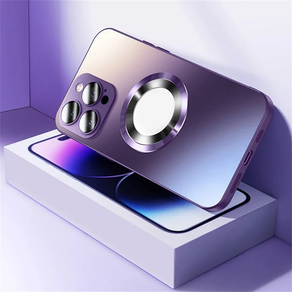 Original AG Frosted Glass Magnetic Phone Case For iPhone 16 15 Pro Max 14 13 12 11 For Magsafe Wireless Charging Plain Cover