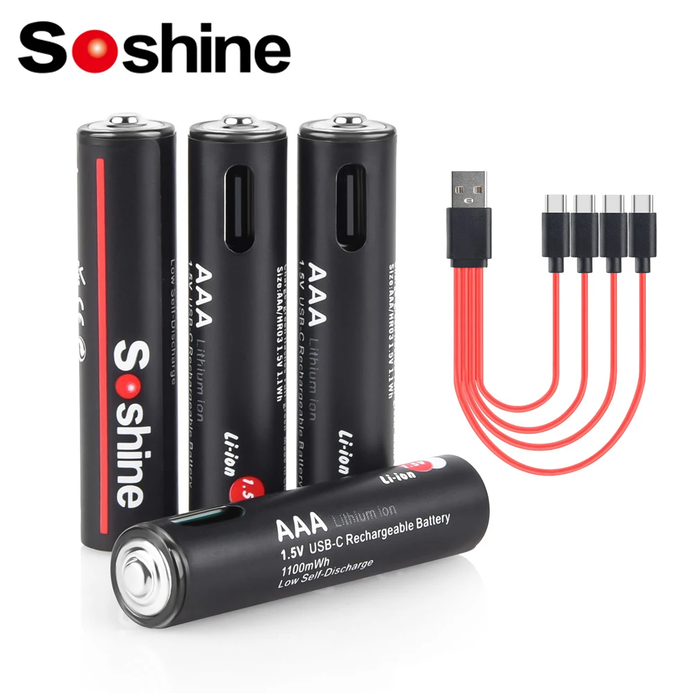 Soshine Aaa 1.5 فولت 1100 ميجاوات ساعة بطاريات ليثيوم 1.5 فولت AAA USB بطارية ليثيوم أيون قابلة للشحن مع كابل 4 في 1 للكاميرا ألعاب المصباح #1