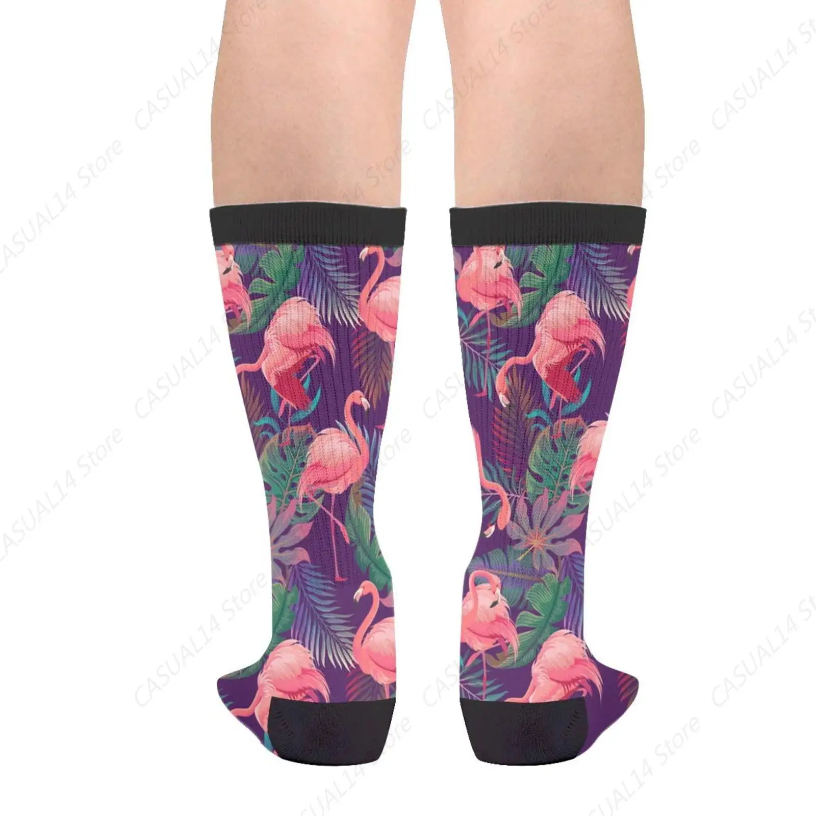 Flamingo Tropical Floral Leaves Funny Novelty Socks Casual Athletic Crazy Cute Crew Socks For Women Men