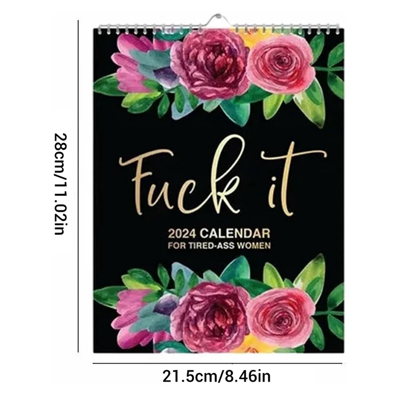 2024 Wall Calendar For Tired- Women,Funny 2024 Calendar Monthly Calendar With Hook,White Elephant Gag Gift For Women Durable