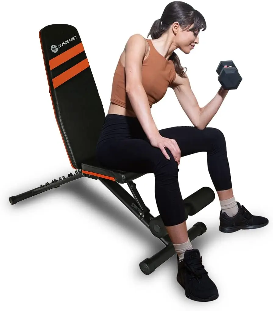 

Exercise Bench Adjustable Foldable Compact Workout Weight Bench Easy To Carry NO ASSEMBLY NEEDED Black-Orange FOLD-110B