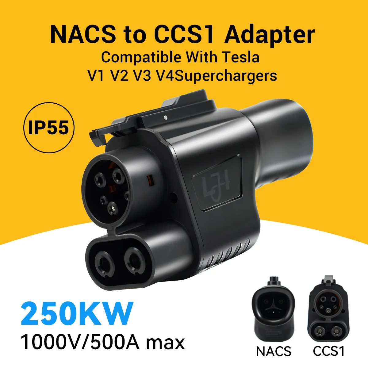 테슬라 슈퍼차저용 500A 1000V NACS에서 CCS1로의 고속 충전 어댑터 커넥터, 포드 GM 전기차 및 SAE 충전소 호환