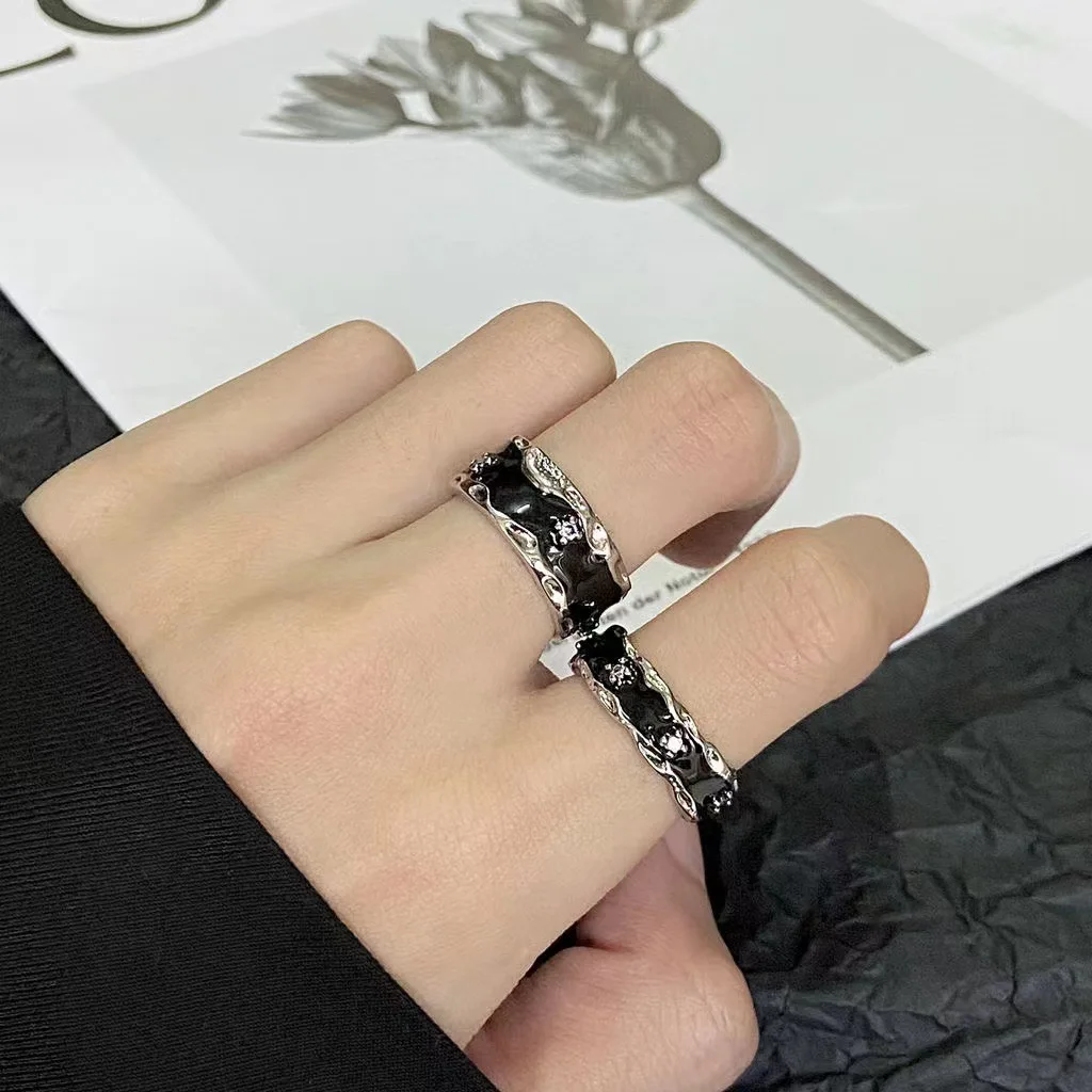 KADRUFI Punk Gothic Black Opening Rings for Men Women Couple Luxury Coarse Fine Styles Finger Ring anillos Jewelry 2023 Fashion