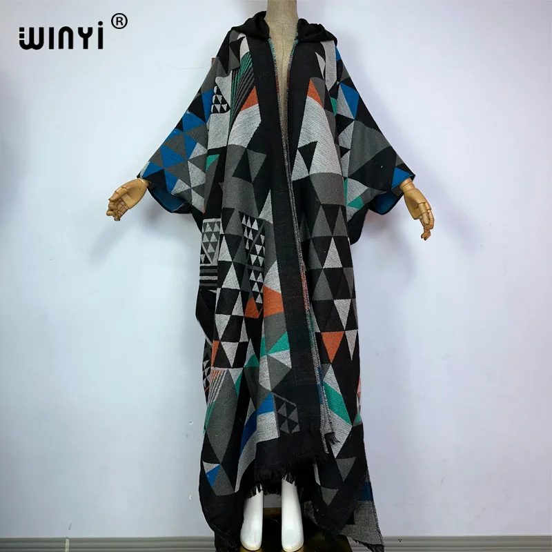 WINYI new Winter dress outfits Women high quality Coat Loose Thick Warm Female kaftan Coats poncho dress Hooded mop coat Abaya