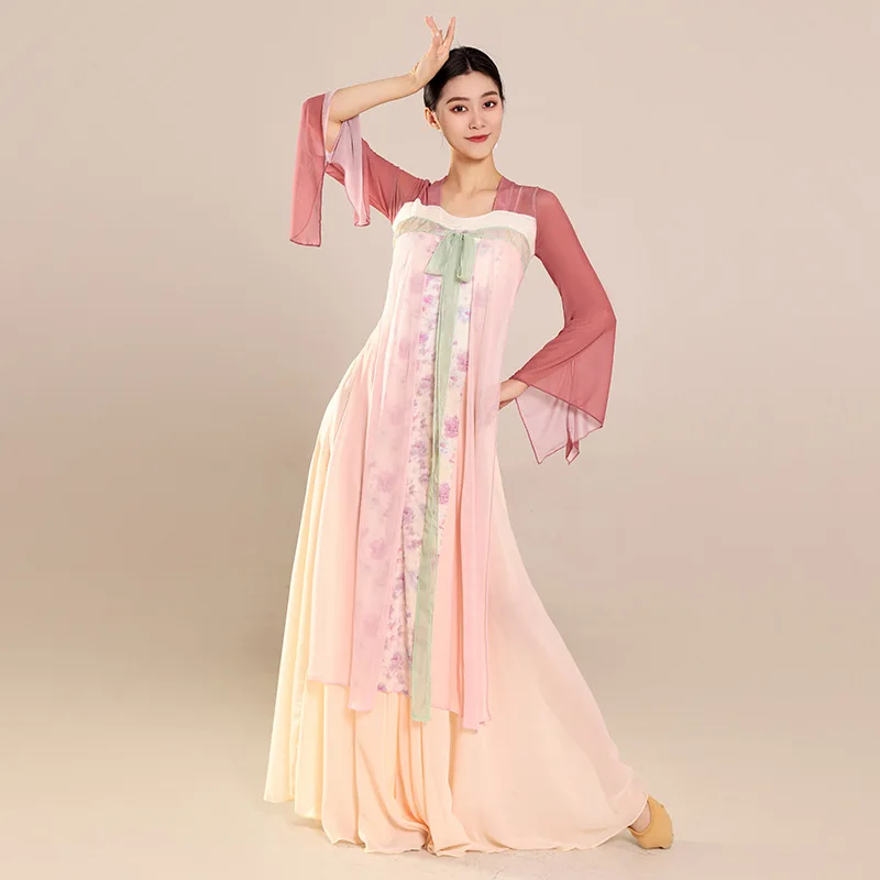 Classical dance costumes for women, elegant Han and Tang dynasties, chest length, flowing ribbons, long gradually changing body