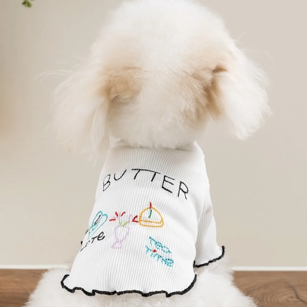 Vêtements décontractés pour chiens fins, vêtements de maison avec lettres brodées, chemise respirante pour chiens, imprimé de dessin animé, deux pattes, petit et moyen chien
