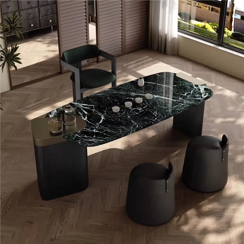 Natural luxury stone high-end tea table and chair combination Italian light luxury household marble modern simple balcony solid