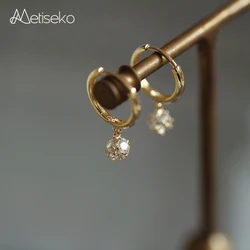 Metiseko 925 Sterling Silver Hoop Earrings Mini Cubic Zirconia Ball Shiny Simple Drop Earring for Women Party
