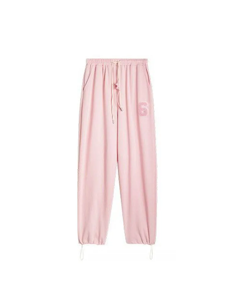 HOUZHOU-pantalones de chándal de moda coreana para mujer, pantalones deportivos de gran tamaño con estampado de letras Kawaii, informales, color rosa