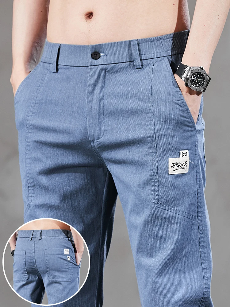 

Мужские повседневные брюки Slim Fit в корейском стиле, весна-лето, тонкие, эластичные, удобные, хлопковые, деловые, однотонные, брендовая мужская одежда