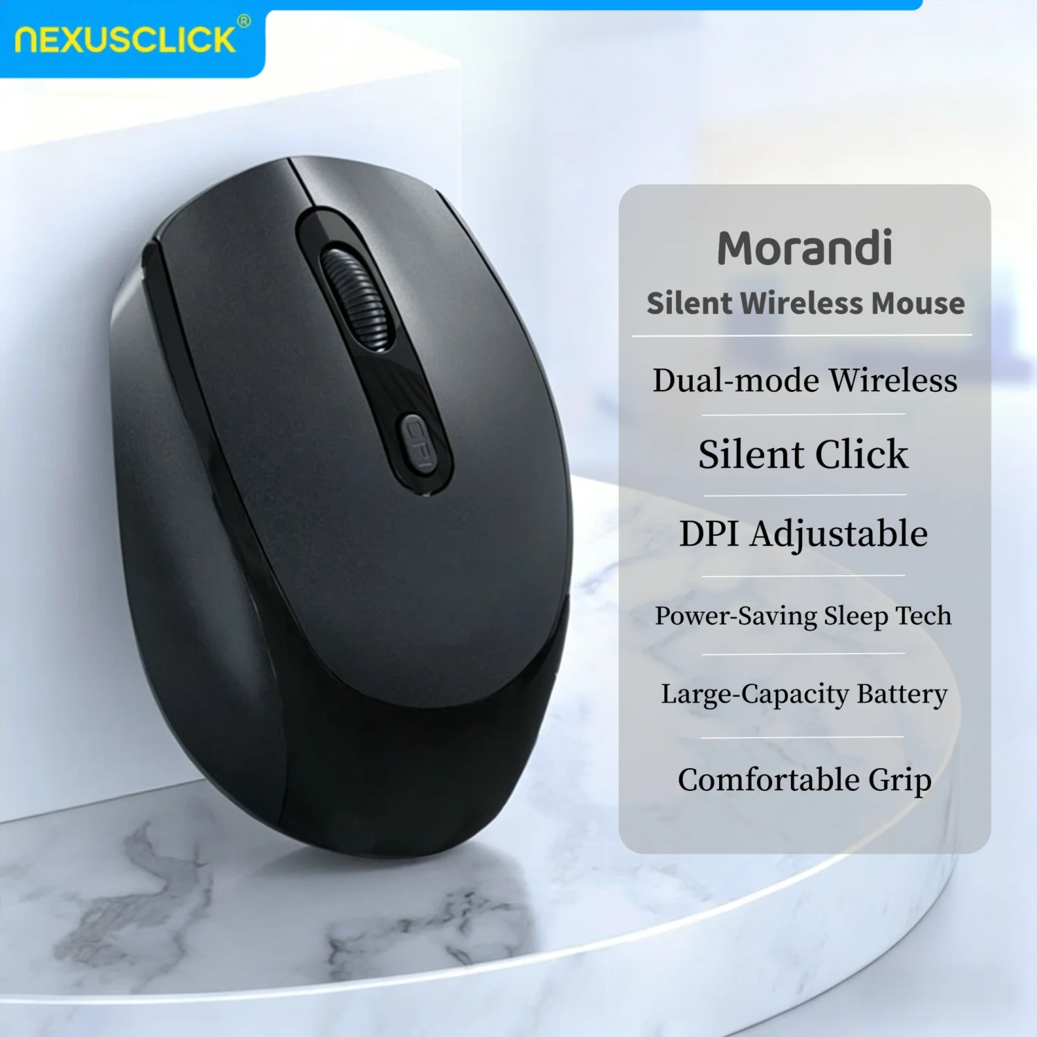 NexusClick Dual Mode Bluetooth 2.4G Wireless Mouse Rechargeable Silent Mouse Ergonomic Gaming Mice 3 DPI For Laptop Windows MacO