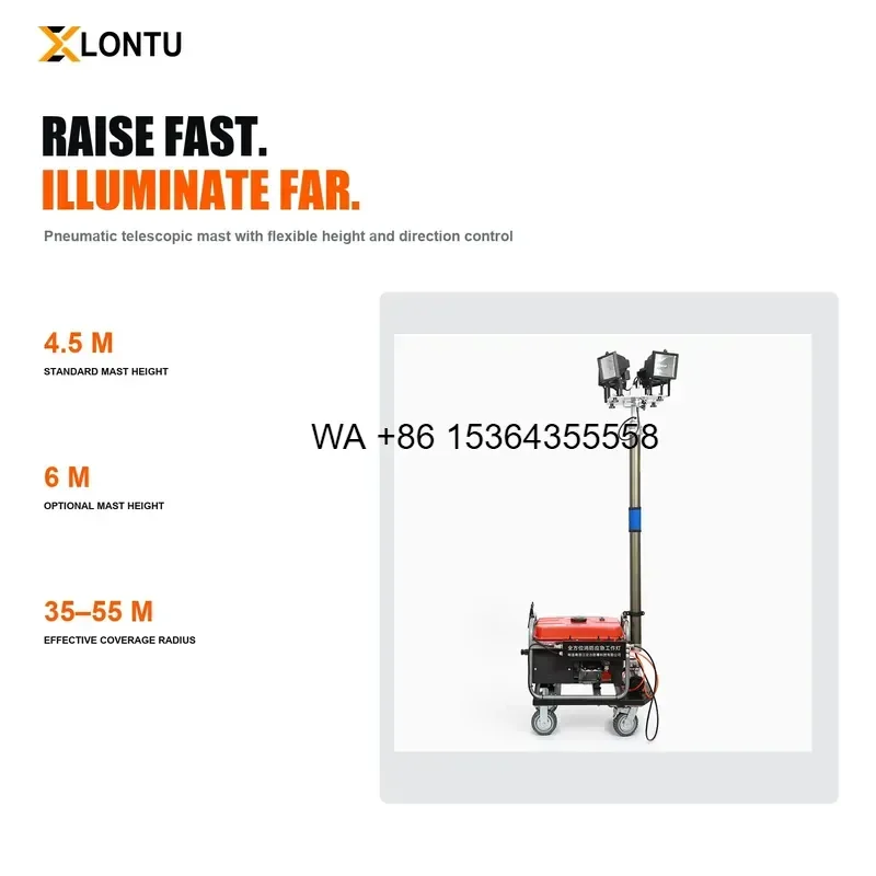 Wmwmnu for LONTU Explosion Proof Mobile Emergency Lighting Tower SFW6110 AC 220V 13h Runtime 4 Lamp Heads 360 Degree Mine