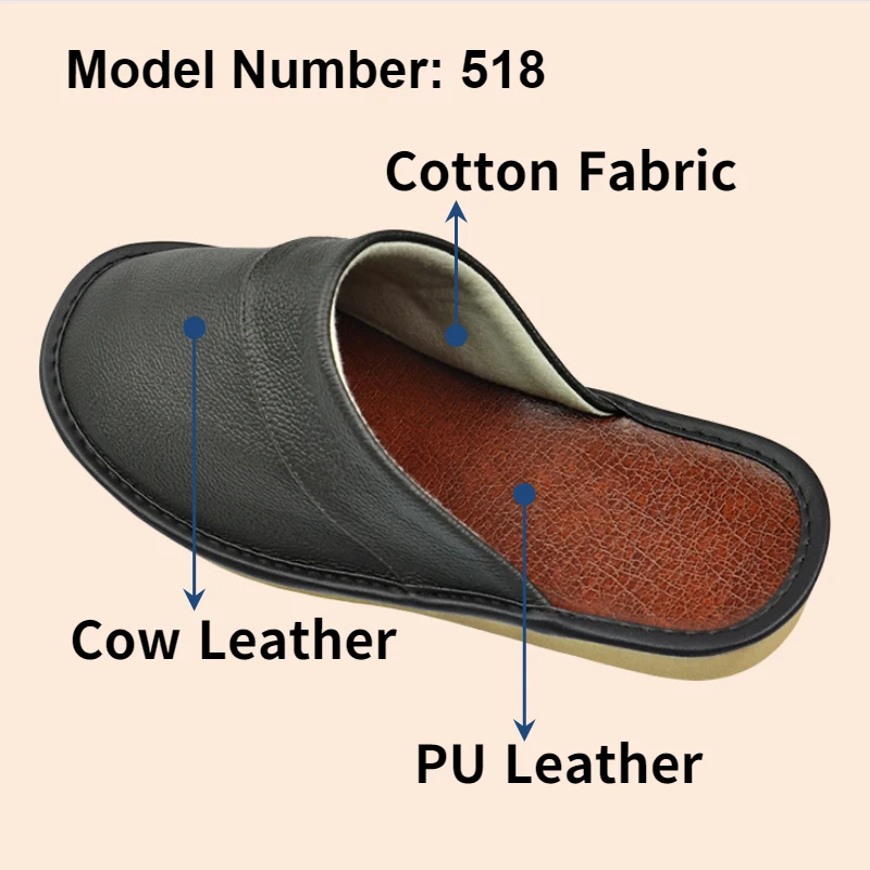 Big sizeGenuine Cow Leather Slippers Homes in indoor slipper Spring Autumn men women elderly non-slip casual single Slides shoes