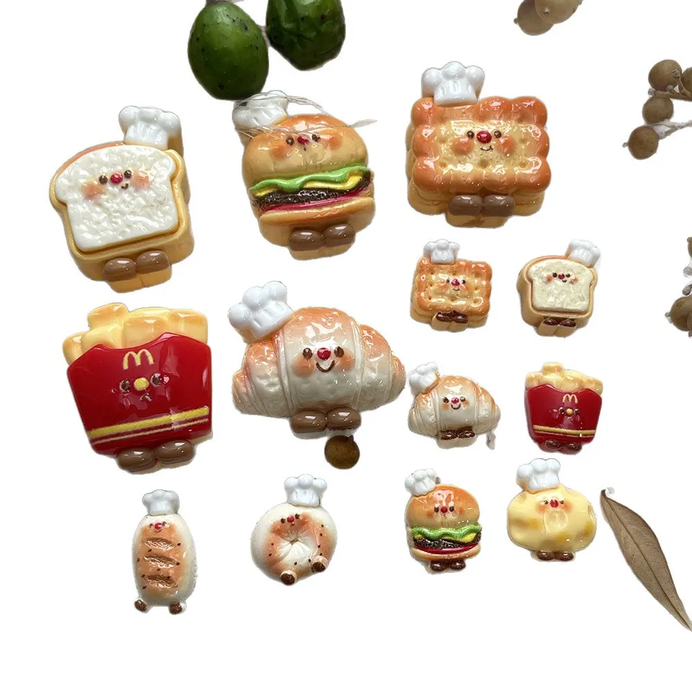 อุปกรณ์ตกแต่งเรซิ่นรูปเชฟแฮมเบอร์เกอร์ 5 ชิ้น สำหรับตกแต่งเคสมือถือ เครื่องประดับผม และงาน DIY