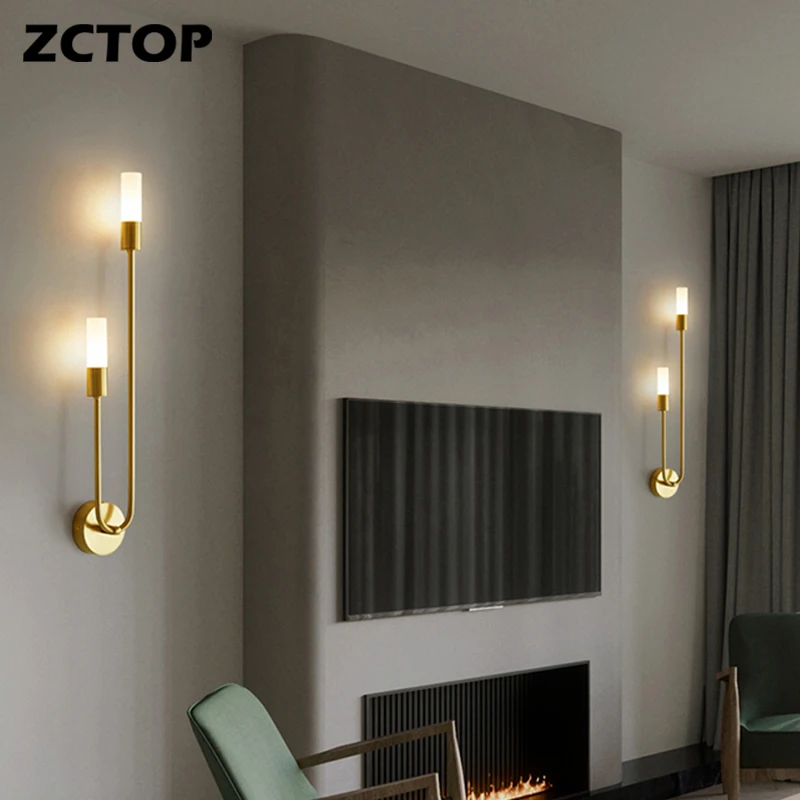 

LED Wall Lamp Bedroom All Copper Acrylic Sconces Light Living Room Bedside Left/Right installation Wall Lights Lighting Fixtures