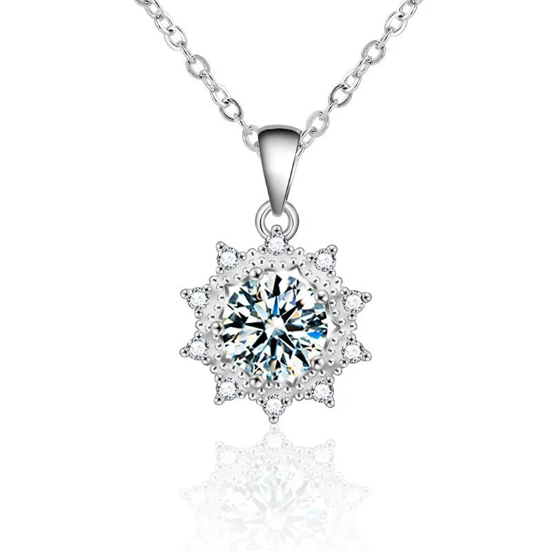 

ZFSILVER Fashion Trendy s925 Silver Luxury Moissanite Design Sunflower Necklace For Women Accessories Party Jewelry Gifts XMA005