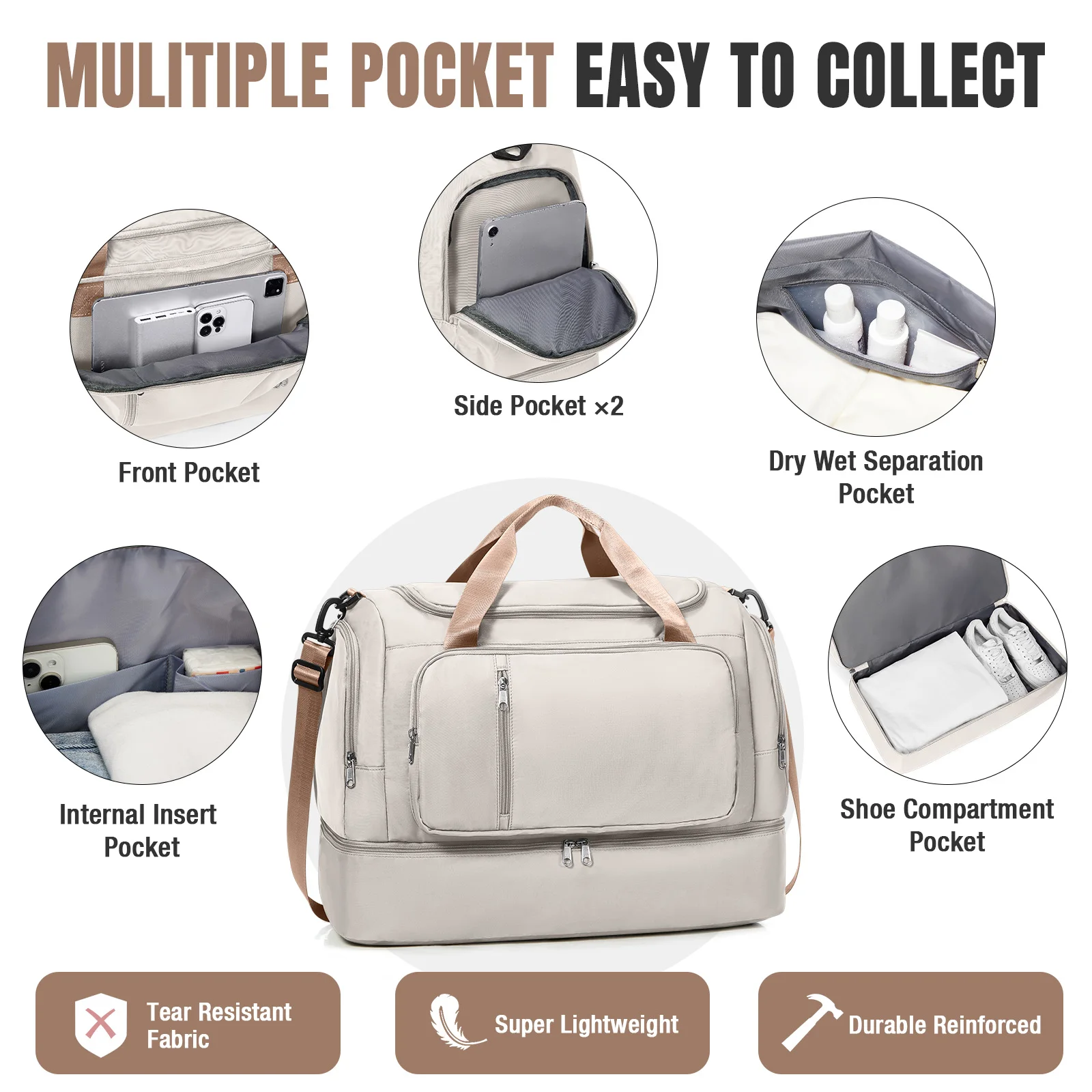 Personal Item Travel Bags for Women Camping Essentials Weekender Bags for Women， Carry-on Bag Luxury Travel Totes and Duffels view 2