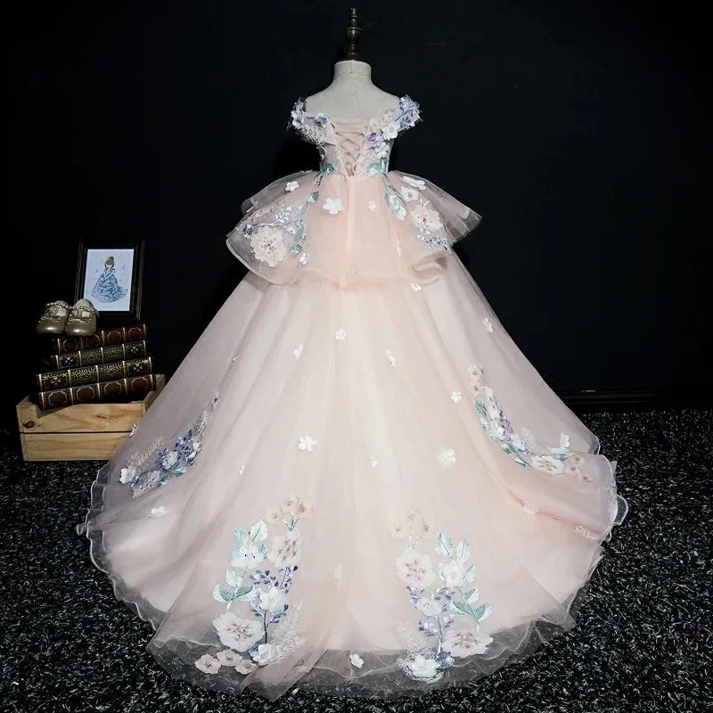 Customized Flower Girl Dress For Wedding Appliques Sleeveless Floor Length Elegant Kids Birthday Party First Communion Gown