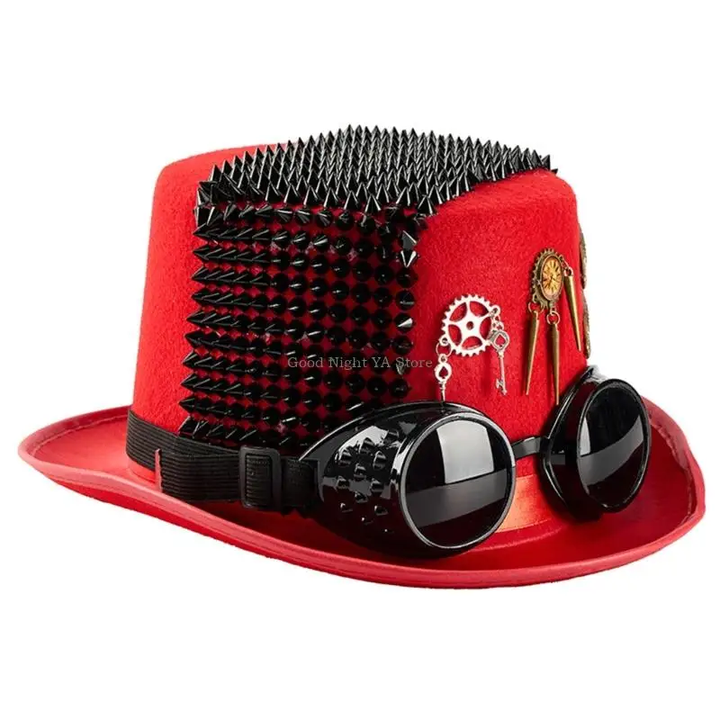 Gothic Rivets Clock Hat Steampunk Design Goggles Headwear for Coser For Cosplay Event Photo Props
