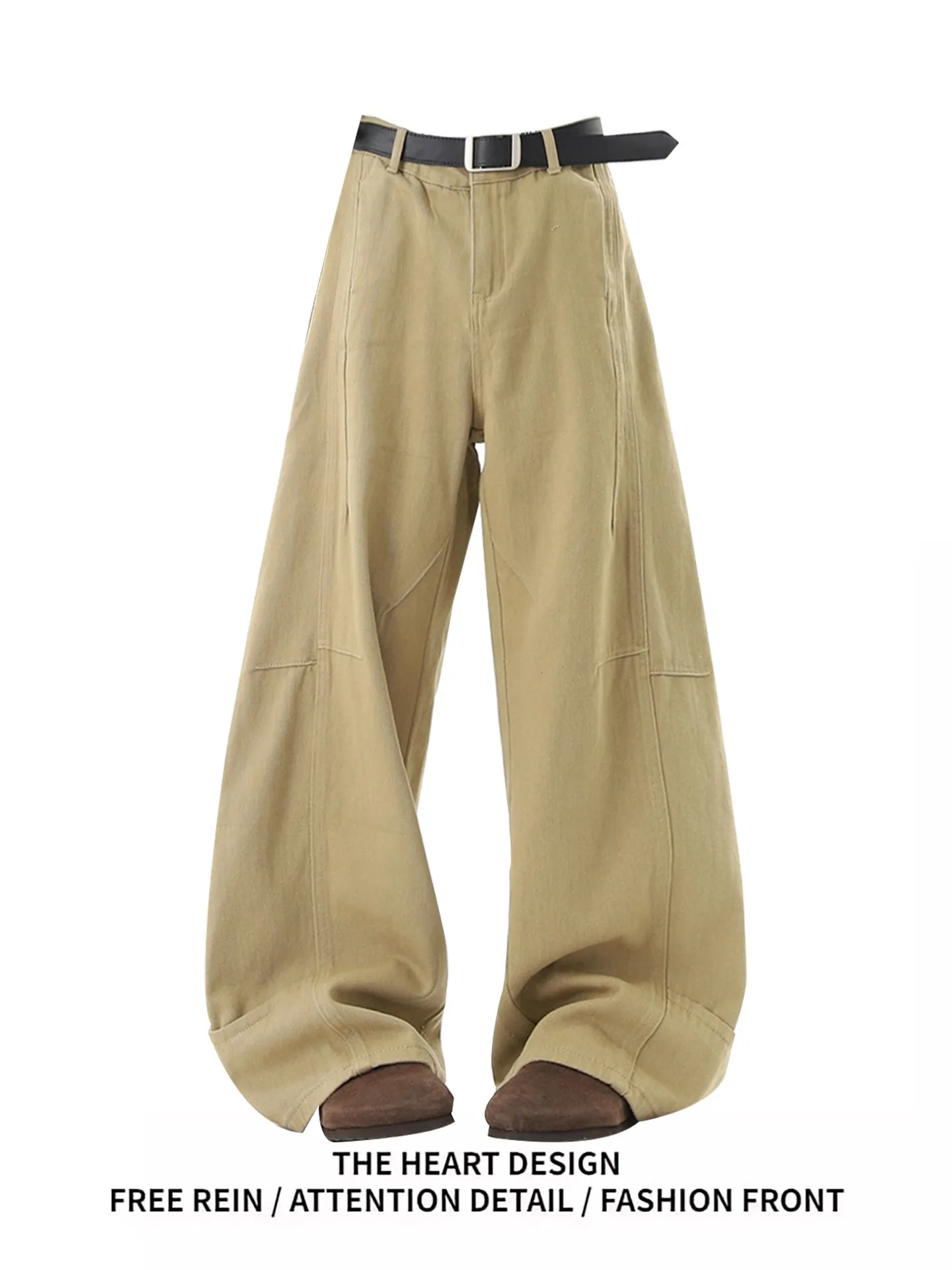 Khaki Wide Leg Jeans Women's Spring Autumn New Design Loose Straight Cut Trousers Casual High Waist Denim Pants with kets