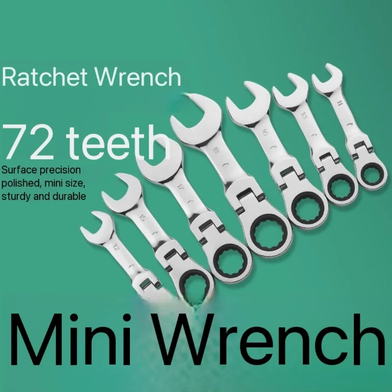 Mini Short Handle Ratchet Wrench With Movable Head Quick Dual-purpose Open End Wrench Hardware Tool Labor-saving Wrench