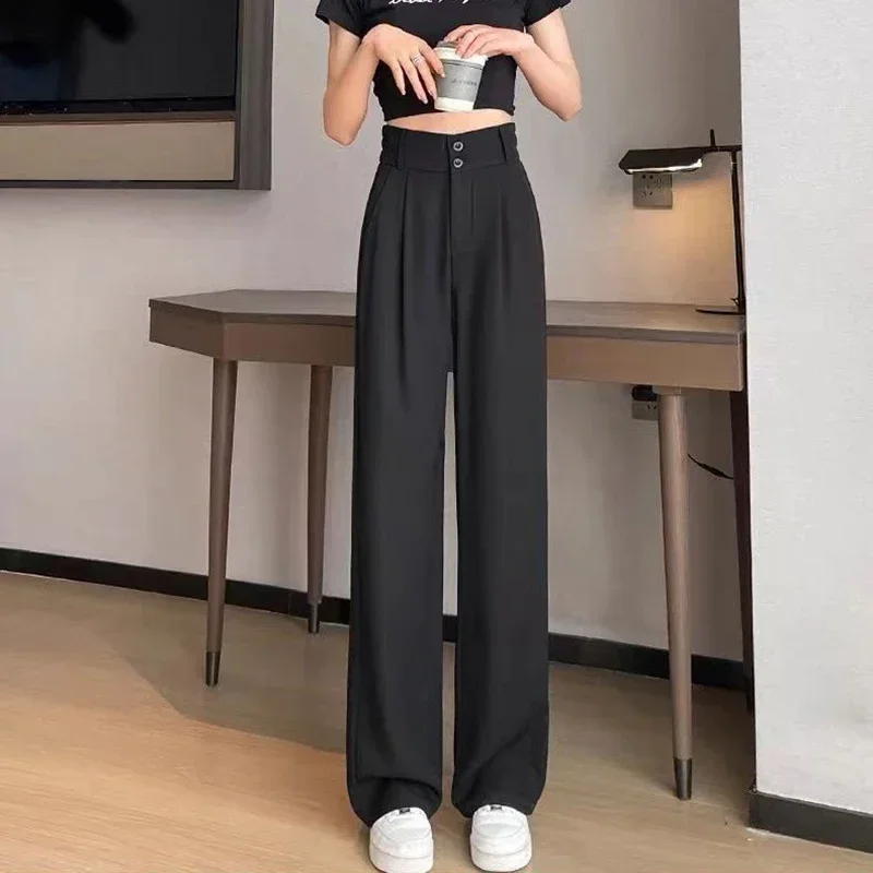 Klassische Koreanische High-Waist Anzughose für Damen, Modische Allround-Arbeitshose, Lässige Weite Gerade Hose für Frauen – Detail 5