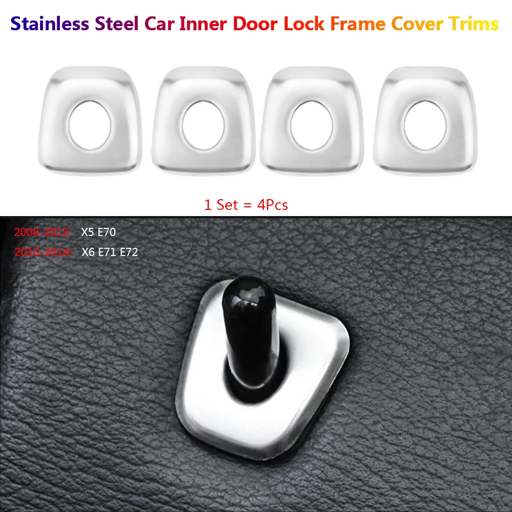 Stainless Silver Car Inner Door Lock Pin Cover Trim For BMW X5 E70 X6 E71 E72 Auto Interior Decoration Accessories Stickers 4Pcs