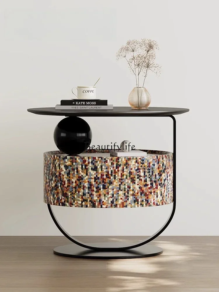 

13 Italian Minimalist Creative Bedside Table Solid Wood Colorful Storage Light Luxury High-end Mosaic Bedside Cabinet