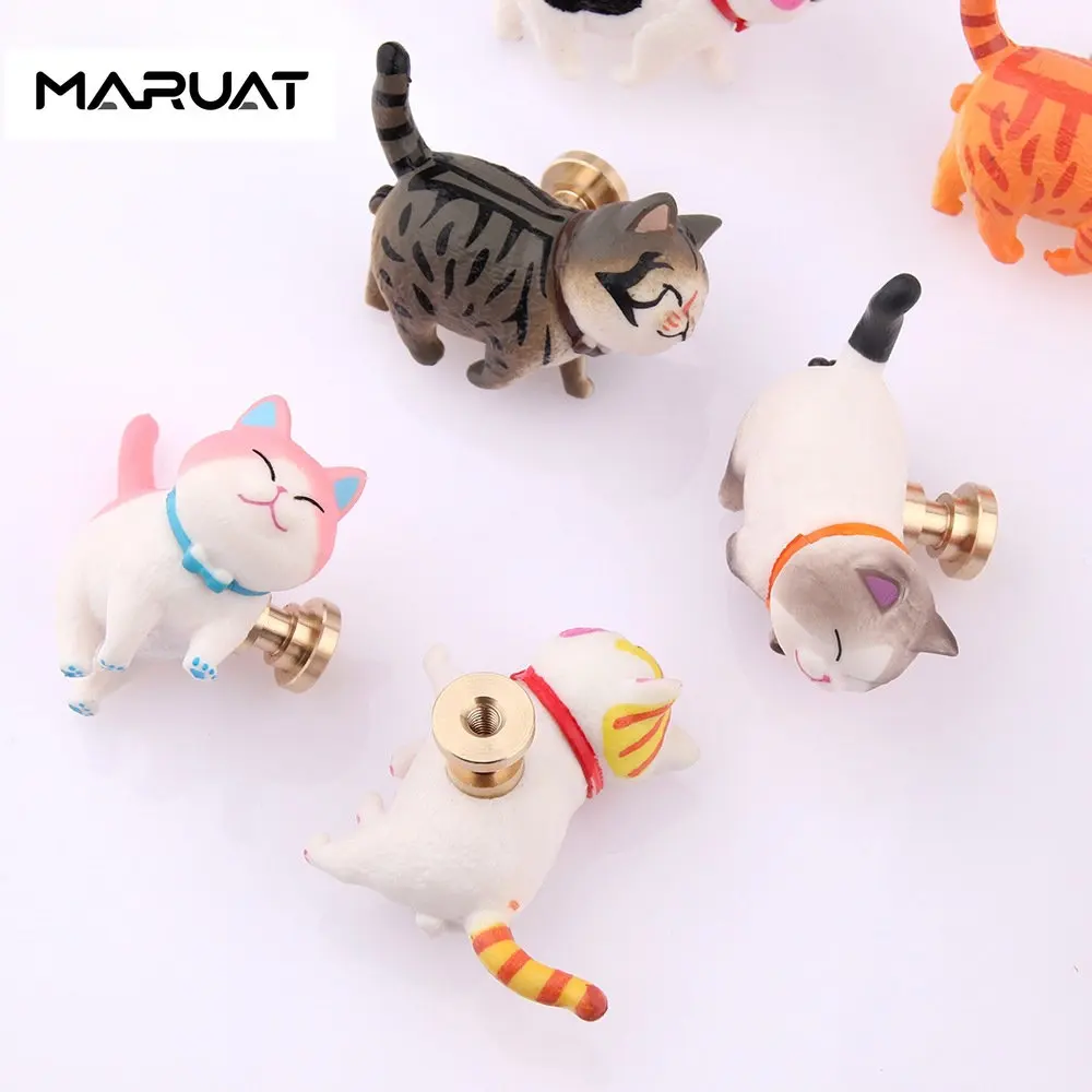 Brass Rotatable Cat Head Cat Handle Cartoon Wardrobe Door Handle Cute Drawer Single Hole Small Handle Drawer Handle