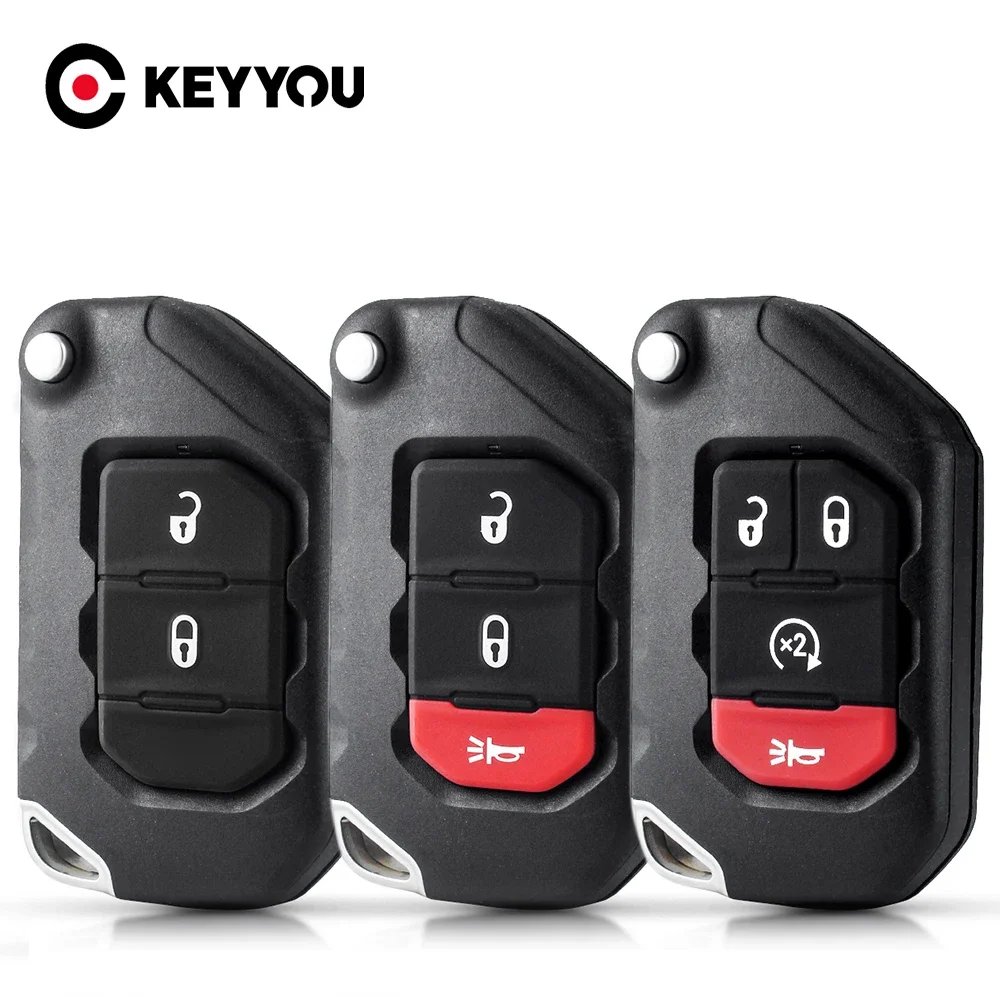 KEYYOU 2 / 3 / 4 Buttons Flip Remote Car Key Shell Case for Jeep Wrangler Gladiator 2018 2019 Auto Keys Fob