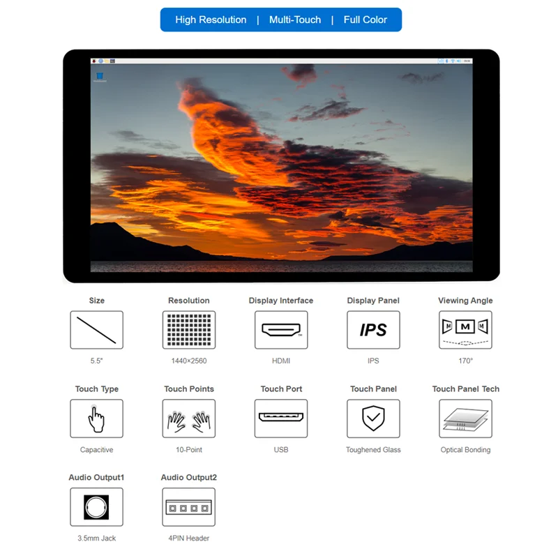 Raspberry Pi 5.5inch 2K Capacitive Touch LCD Display HDMI Interface IPS Screen 1440×2560 For PI5 / PI4B / Zero / CM4 / CM5 / PC