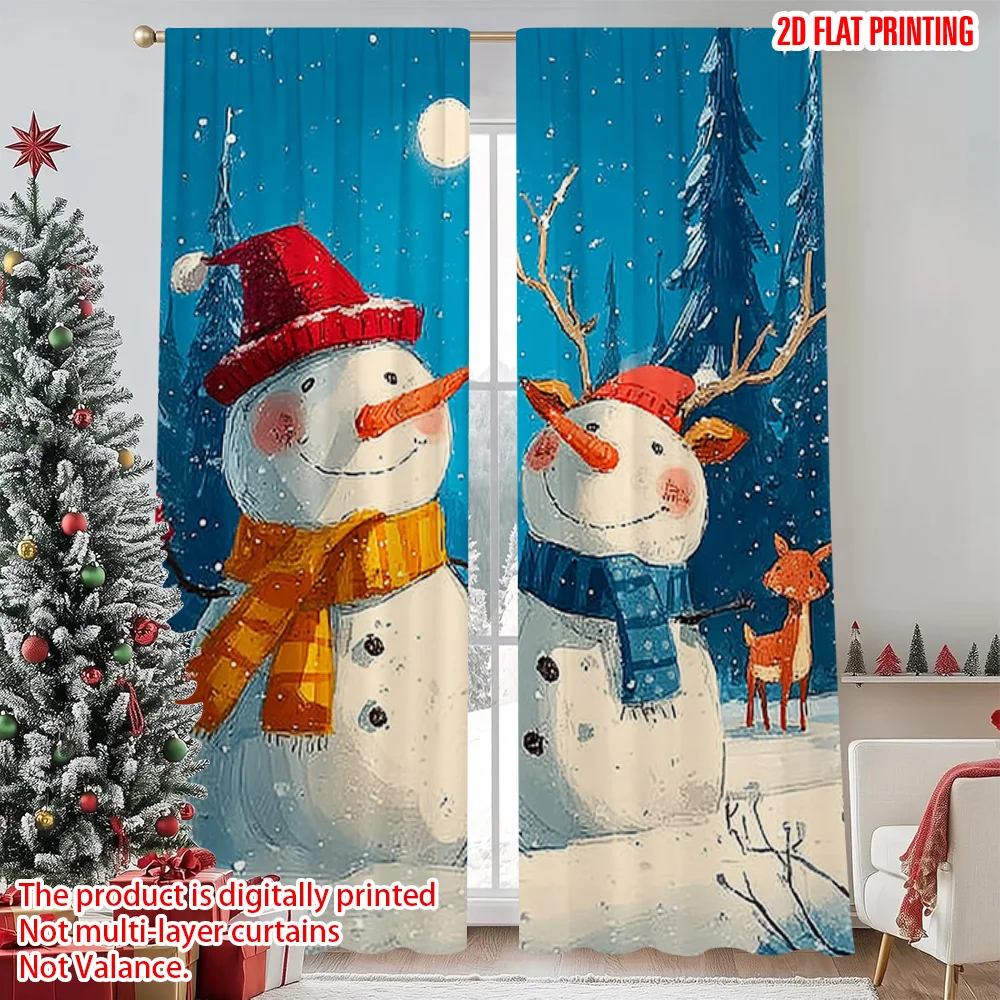 

2pcs 2D flat printing Merry Christmas Popular Window Curtains Snowman & Reindeer Christmas Machine Washable Polyester Without