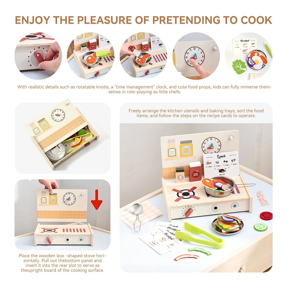 مجموعة ألعاب محاكاة المطبخ الخشبية لعبة لعب التظاهر للأطفال ألعاب مونتيسوري التفاعلية للأطفال ألعاب تعلم مهارات حياة الطفل