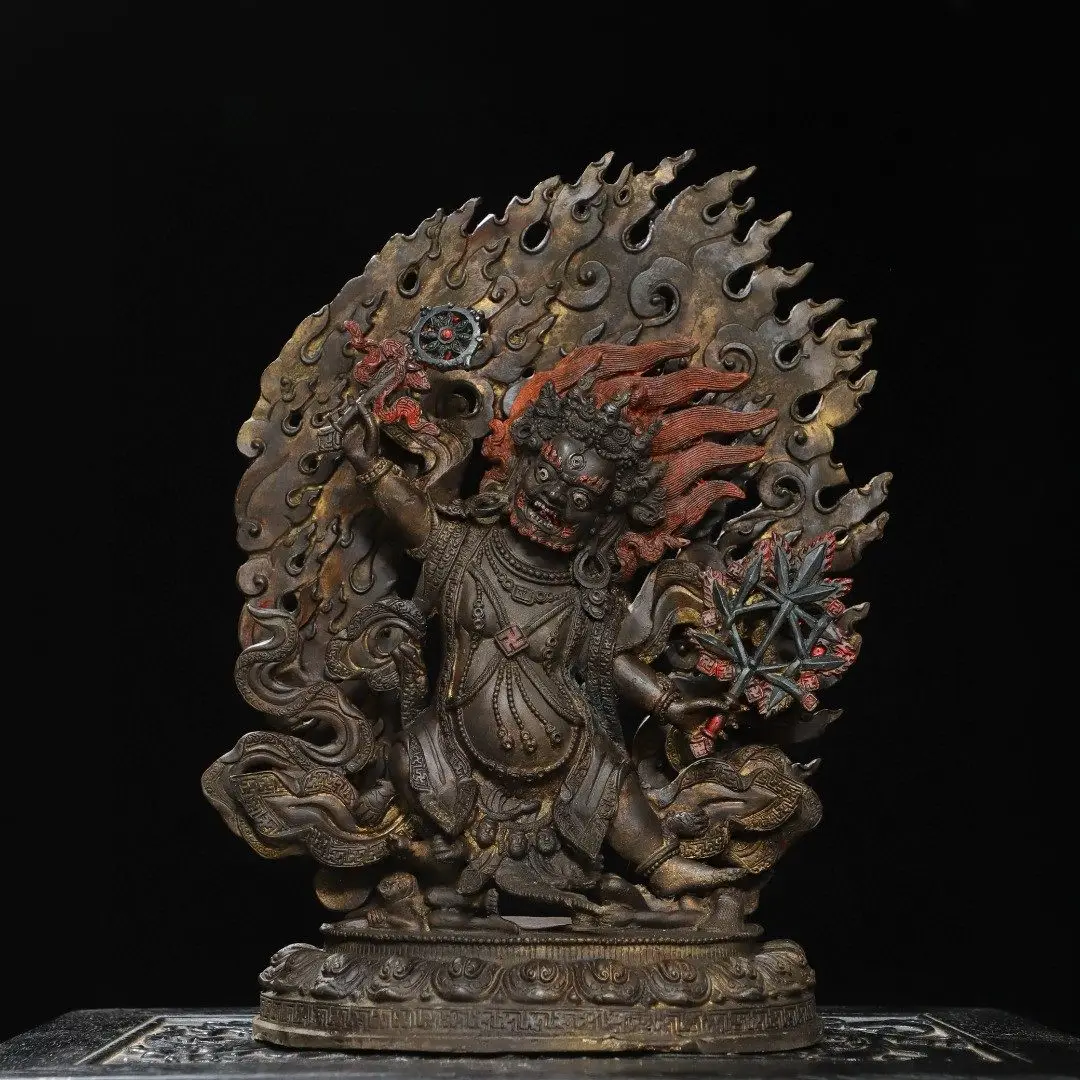 Pure Copper Gilt Mahakala Wealth God Yamantaka Statue Home Altar Desk Decor
