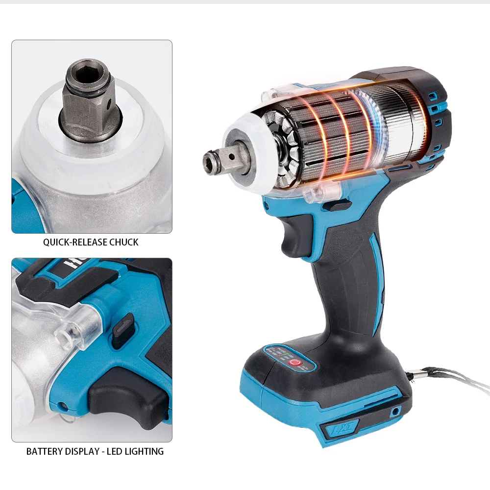 Makita 18V pil için 18V 520Nm fırçasız akülü elektrikli darbeli anahtar şarj edilebilir 1/2 anahtarı + anahtarı soket + 3000mAh pil