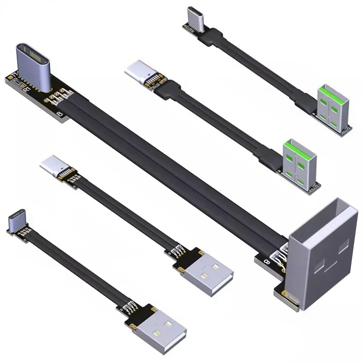 ADT-Link 5A USB 2.0 USB-A to Type-C Ribbon Cable Fold 90° Ultra Slim Flat Charge Data Cord FPV Brushless Handheld Gimbal Monitor