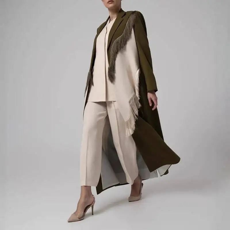 Fashion Contrast Color Tassel Spliced X-Long Blazer Women's Lapel Loose Covered Button Suit Jacket Spring Autumn New 4ID6