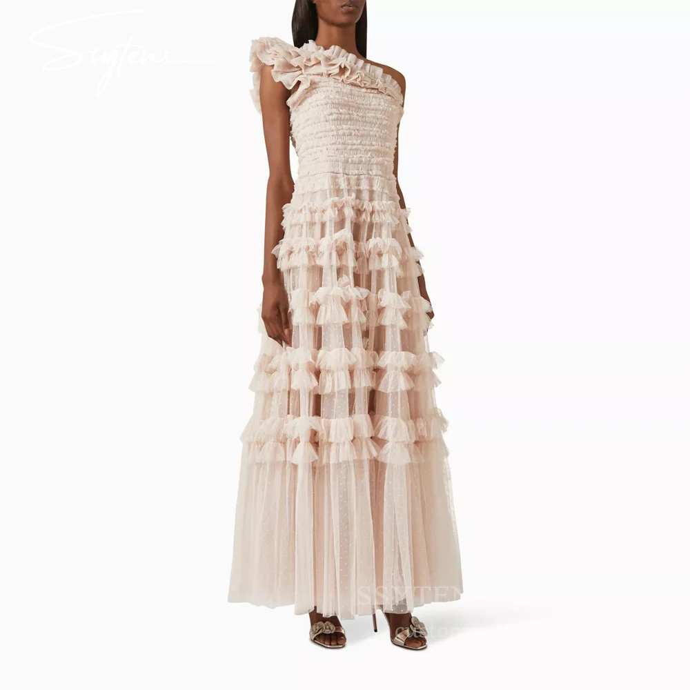 SSYTENS Elegant Prom Party Dresses Tulle Formal Gown Dot Net Pleats Tiered A-Line Luxury One Shoulder Evening Dress Customized