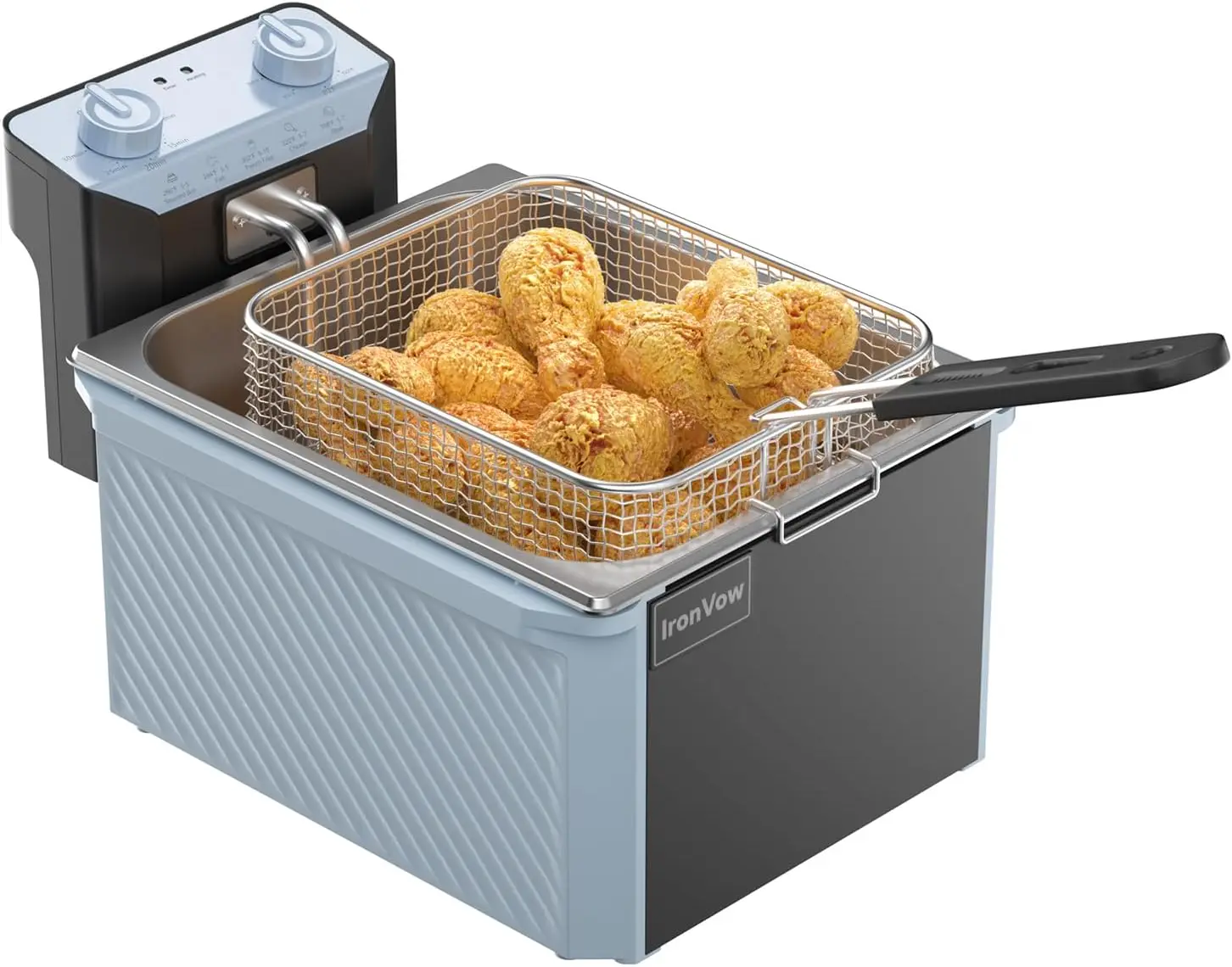 Fryer w/Basket & Lid, 10.6QT Large Electric Fryer, Oil Fryer for Chicken/Fish, w/30-Min Timer, Adjustable Temp, Safety Lock, Ove